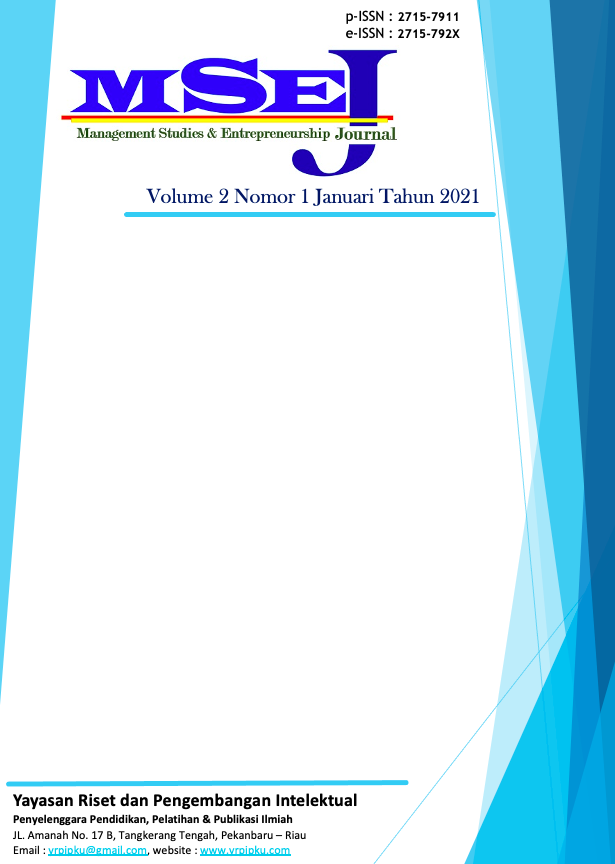 					View Vol. 2 No. 1 (2021): Management Studies and Entrepreneurship Journal (MSEJ)
				